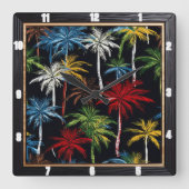 Kleurrijke palmbomen zwart vierkante klok (Voorkant)