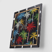 Kleurrijke palmbomen zwart vierkante klok (Hoek)