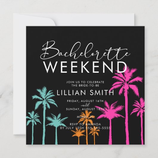 Kleurrijke palmboom Bachelorette Weekend Uitnodigi Kaart (Voorkant)