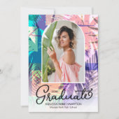 Kleurrijke Palmen Foto Afstuderen Party Uitnodigin Kaart (Voorkant)