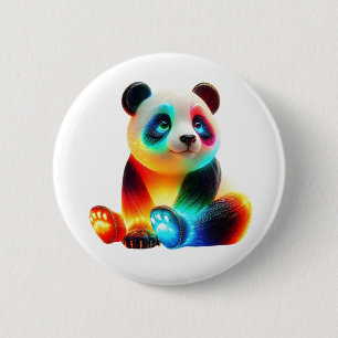 Kleurrijke Panda Kunst met Gloeiende Neon Licht – Ronde Button 5,7 Cm