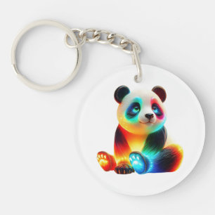 Kleurrijke Panda Kunst met Gloeiende Neon Licht – Sleutelhanger