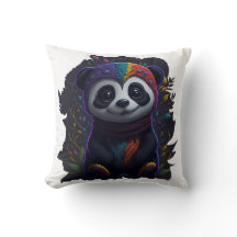 Kleurrijke Panda Kussen - Psychedelische Dubbelzij