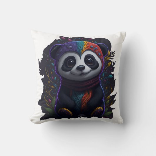 Kleurrijke Panda Kussen - Psychedelische Dubbelzij (Voorkant)