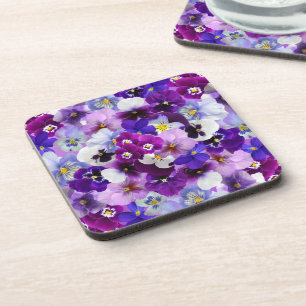 kleurrijke pansieën, bloemen, bier onderzetter