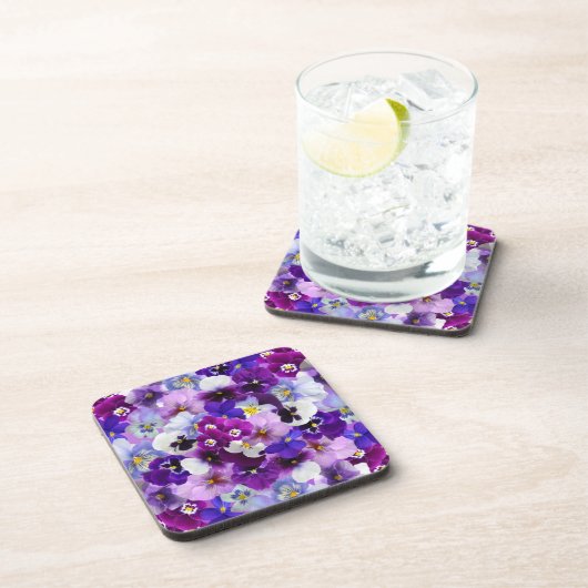 kleurrijke pansieën,  bloemen, bier onderzetter (Rechterzijde)