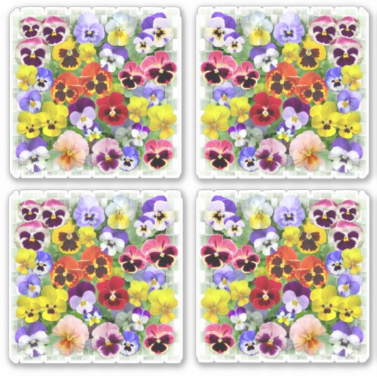 Kleurrijke Pansies Custom-Cut Vinyl Sticker (Voorkant)