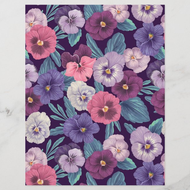 Kleurrijke pansies op diep violet (Voorkant)