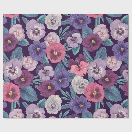 Kleurrijke pansies op diep violet cadeaupapier (Vlak)