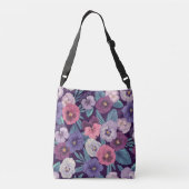 Kleurrijke pansies op diep violet crossbody tas (Achterkant)