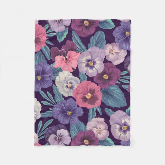 Kleurrijke pansies op diep violet fleece deken (Voorkant)
