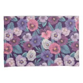 Kleurrijke pansies op diep violet kussensloop (Voorkant-Rechts)