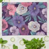 Kleurrijke pansies op diep violet theedoek (Gevouwen)