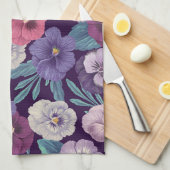 Kleurrijke pansies op diep violet theedoek (Quarter Fold)