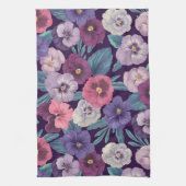 Kleurrijke pansies op diep violet theedoek (Verticaal)
