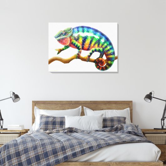 Kleurrijke Panther Kameleon Lizard Verpakt Canvas (Insitu (Slaapkamer))