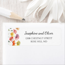 Kleurrijke papaver wilde bloemen bruiloft adreseti etiket