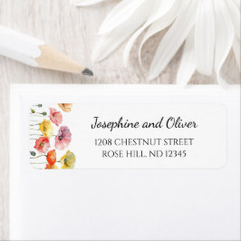 Kleurrijke papaver wilde bloemen bruiloft adreseti etiket