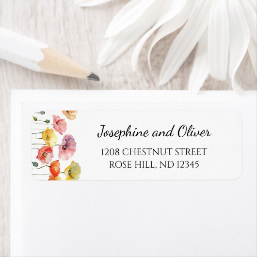 Kleurrijke papaver wilde bloemen bruiloft adreseti etiket (Insitu)