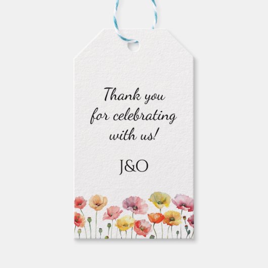 Kleurrijke papaver wilde bloemen bruiloft cadeaulabel (Voorkant)