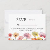 Kleurrijke papaver wilde bloemen bruiloft RSVP kaartje (Voorkant)