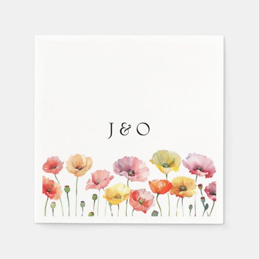 Kleurrijke papaver wilde bloemen bruiloft servet (Voorkant)