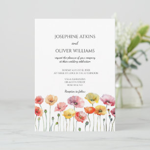 Kleurrijke papaver wilde bloemen bruiloft uitnodig kaart