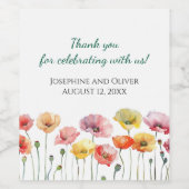 Kleurrijke papaver wilde bloemen bruiloft wijn etiket (Enkel label)