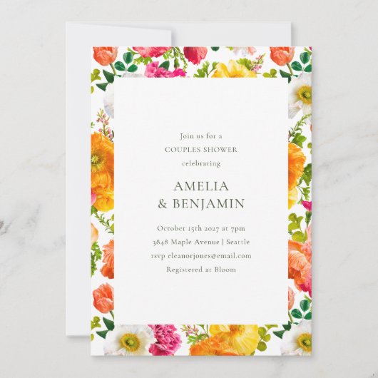 Kleurrijke papavers Bloemen Koppels Trouwdouche Kaart (Voorkant)