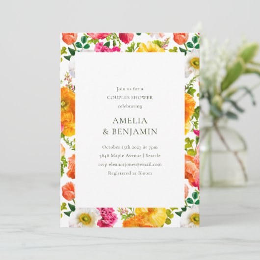 Kleurrijke papavers Bloemen Koppels Trouwdouche Kaart (Staand voorkant)