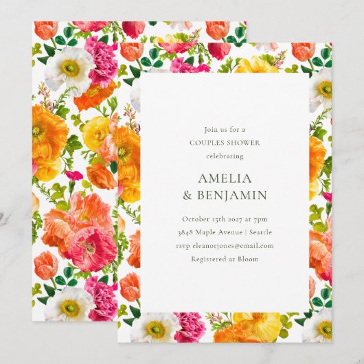 Kleurrijke papavers Bloemen Koppels Trouwdouche Kaart (Voorkant / Achterkant)