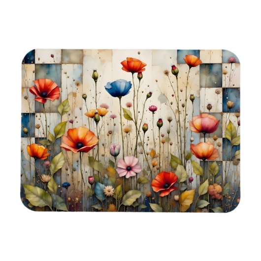 Kleurrijke papavers en patchwork magneet (Horizontaal)