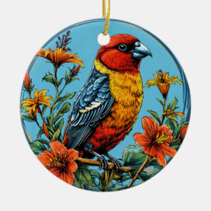 Kleurrijke papegaai kruisbek vogel keramisch ornament