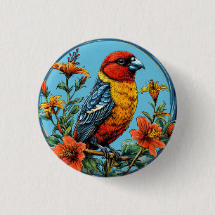 Kleurrijke papegaai kruisbek vogel ronde button 3,2 cm