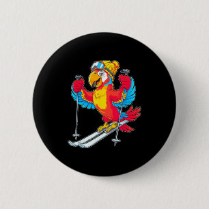 Kleurrijke papegaai skiet avontuur winterpret ronde button 5,7 cm