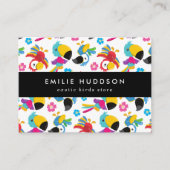 Kleurrijke papegaaien, bloemen, dierenwinkel, voge visitekaartje (Voorkant)