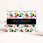 Kleurrijke papegaaien, bloemen, dierenwinkel, voge visitekaartje