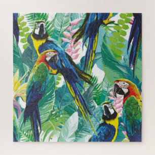 Kleurrijke papegaaien: exotische bloemenmix legpuzzel