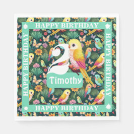 Kleurrijke papegaaien gepersonaliseerde 2e verjaar servet