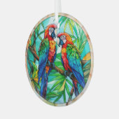 Kleurrijke papegaaien Glas in lood Glas Ornament (Voorkant links)