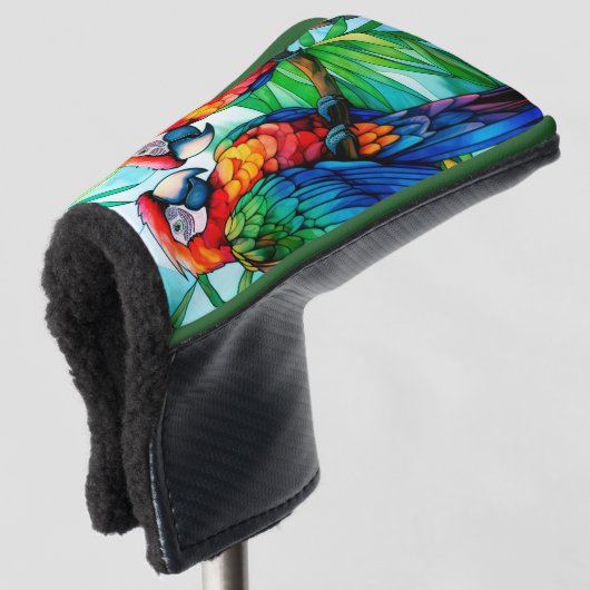 Kleurrijke papegaaien Glas in lood Golfheadcover (3/4 voorkant)