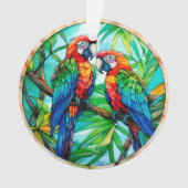 Kleurrijke papegaaien Glas in lood Ornament (voorkant)