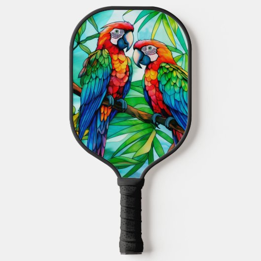 Kleurrijke papegaaien Glas in lood Pickleball Paddle (Voorkant)