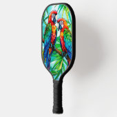 Kleurrijke papegaaien Glas in lood Pickleball Paddle (Links)