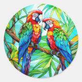 Kleurrijke papegaaien Glas in lood Ronde Sticker (Voorkant)