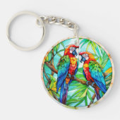 Kleurrijke papegaaien Glas in lood Sleutelhanger (Voorkant)
