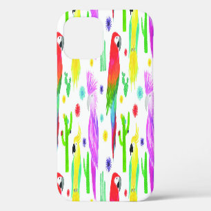 Kleurrijke papegaaien, met de hand getekend patroo iPhone 12 hoesje