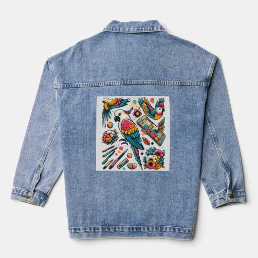 Kleurrijke papegaaien Tropische kunst Denim Jacket (Achterkant)