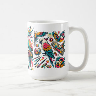 Kleurrijke papegaaien Tropische kunst Koffiemok