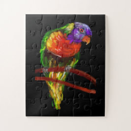 Kleurrijke papegaaiverf op vast zwart legpuzzel